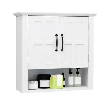 Walmart HOMCOM Wall Mount Bathroom Cabinet, Storage Organizer Kitchen Cupboard with 2 Doors and Adjustable Shelf White offer