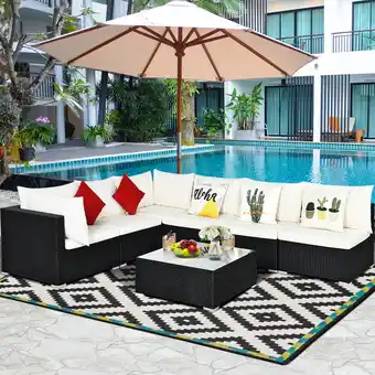 Walmart Costway 7PCS Patio Wicker Sofa Set Sectional Conversation Furniture Set Garden Red offer