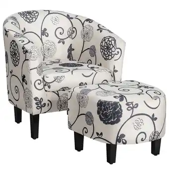 Walmart Gymax Modern Accent Tub Chair&Ottoman Set Fabric Upholstered Club Chair Grey Floral offer