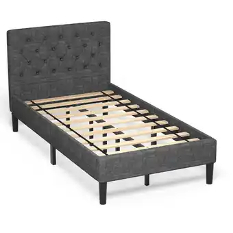 Walmart Costway Twin Upholstered Bed Frame Diamond Stitched Headboard Wood Slat Support offer