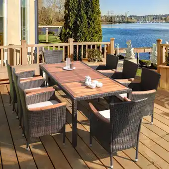 Walmart 9PCS Patio Rattan Dining Set 8 Chairs Cushioned Acacia Table Top offer