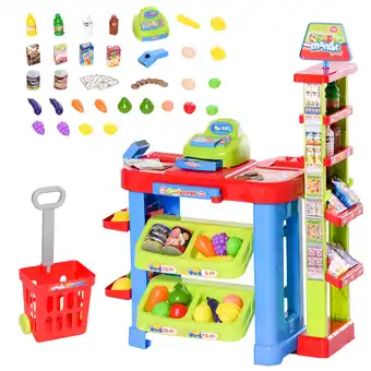 Walmart Qaba Kid Supermarket Fun Playset Grocery Store Pretend Play Toy with Shopping Cart Working Scanners Cash Register Accessories offer