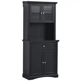 Walmart HOMCOM 70.75"H Traditional Freestanding Kitchen Pantry Cabinet Cupboard with Doors, Drawer & Glass Door, Adjustable Shelving offer