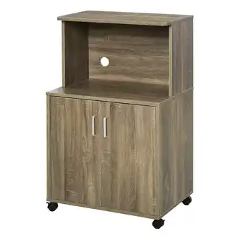 Walmart HOMCOM Microwave Cart on Wheels Utility Trolley Storage Sideboard Bookcase with 2-door Cabinet, Grey offer