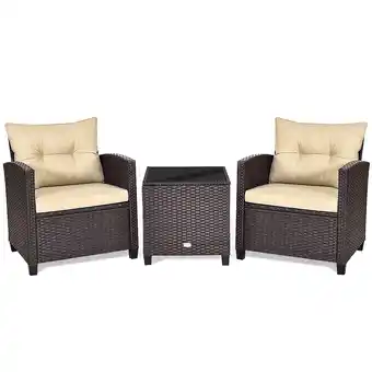 Walmart Topbuy Outdoor 3 Pieces Wicker Cushioned Conversation Set Patio Rattan Furniture offer