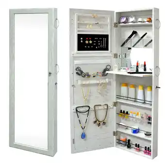 Walmart Jewelry Armoire Lockable Door Mounted Jewelry Cosmetic Mirror Cabinet Chest ,with Lock & Mirrored Door for Bedroom Home, Whit offer