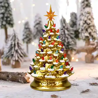 Walmart Costway 15'' Prelit Hand-Painted Ceramic Tabletop Christmas Tree Battery Powered Gold offer