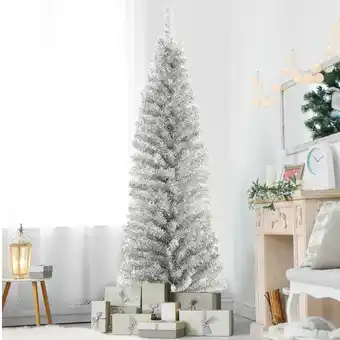 Walmart Gymax 6ft Pencil Artificial Christmas Tree Electroplate Pencil Tree (Blue) offer