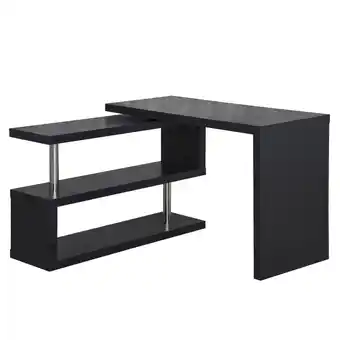 Walmart HOMCOM 360° Rotating L-Shaped Corner Computer Desk Home Office Writing Table Swivel Workstation with Storage Shelf, Black offer