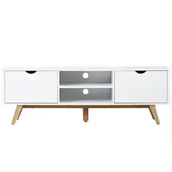 Walmart HOMCOM Modern Wooden TV Stand with 2 Storage Cabinet Stand for TV's up to 65" for Living Room Office, Storage Entertainment C offer