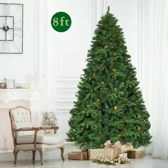 Walmart Gymax Pre-Lit 8' Premium Spruce Artificial Christmas Tree Hinged 660 LED Lights Pine Cones offer