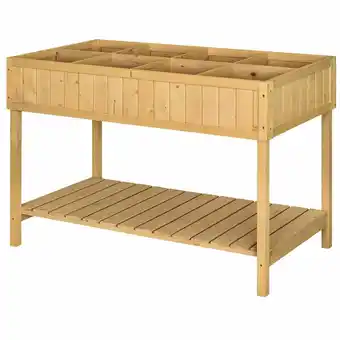 Walmart Outsunny 43.25" x 18" x 30" Elevated Wooden Garden Plant Stand Outdoor Raised Natural Flower Bed 8 Grid Box w/ Storage Shelf offer
