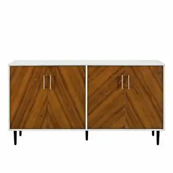 Walmart 58" Modern Bookmatch Buffet TV Stand - White and Teak offer