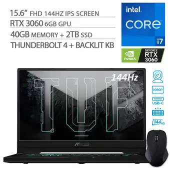 Walmart 2021 ASUS TUF Dash F15 3060 Gaming Laptop, 144Hz FHD 15.6" 1080p, Intel Core i7-11370H, RTX 3060, 16GB RAM, 2TB SSD, Thunderb offer