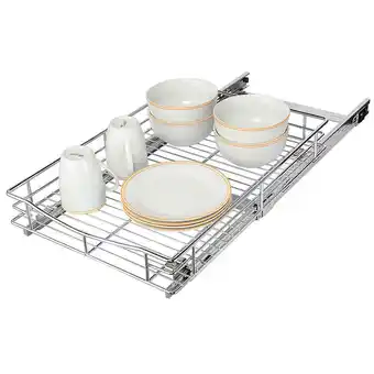 Walmart Kitchen Sliding Cabinet Basket Organizer Drawer - Pull Out Under Cabinet Sliding Shelf, 14" W x 21" D x 4" H, Chrome offer