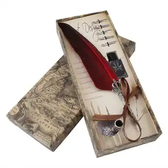 Walmart Peahefy English Calligraphy Feather Dip Quill Pen Writing Ink Set Stationery Gift Box with 5 Nibs, feather dip pen, feather p offer