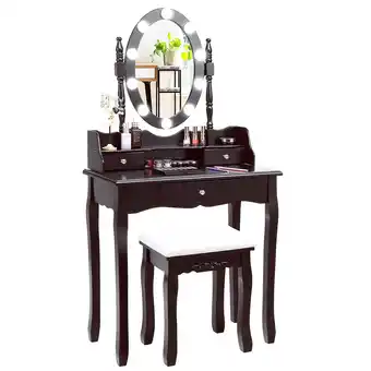 Walmart Costway Makeup Vanity Dressing Table Set w/10 Dimmable Bulbs and Touch Switch Black offer