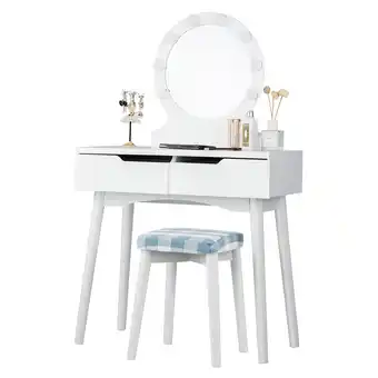 Walmart Costway Vanity Makeup Dressing Set w/8 Dimmable Bulbs Lighted Mirror Touch Switch White offer