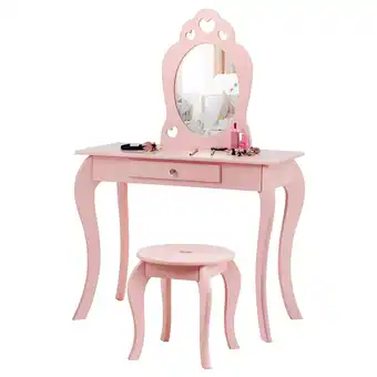 Walmart Costway Kids Vanity Set Princess Makeup Dressing Play Table Set W/Mirror Pink offer