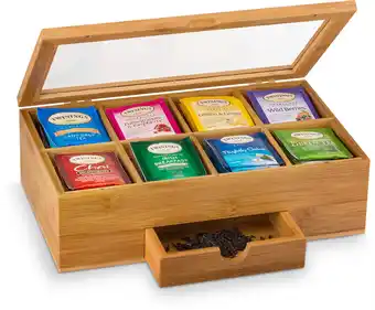 Walmart Belmint Bamboo Tea Box with 8 Storage Sections and Expandable Drawer offer