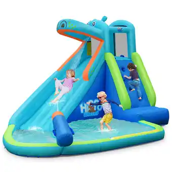 Walmart Costway Inflatable Kids Hippo Bounce House Slide Climbing Wall Splash Pool w/ Bag offer