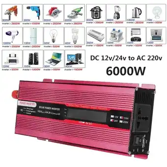 Walmart Professional 6000W Solar Power Inverter DC 12V to AC 220V LED Display Car Sine Wave Converter for Household Appliances offer