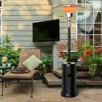 Walmart Gymax Outdoor Patio Heater Propane Standing LP Gas Steel W/Table & Wheels Black offer