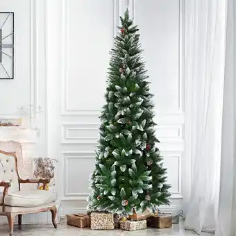 Walmart Gymax 7.5ft Snow Flocked Pencil Christmas Tree Classic Realistic PVC Needles offer