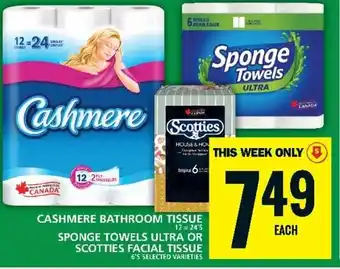 Food Basics Sponge towels ultra or scotties facial tissue offer