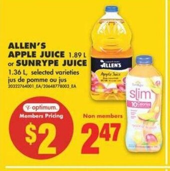 No Frills Allen's Apple JUice offer