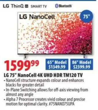 London Drugs LG 75 NanoCell 4K UHD HDR TM120 TV offer