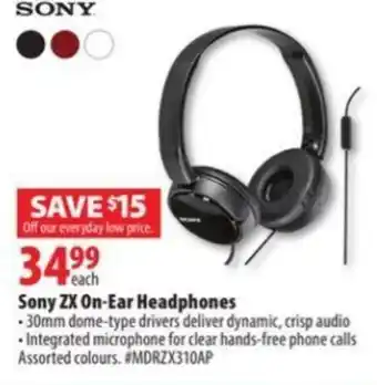 London Drugs Sony ZX On-Ear Headphones offer