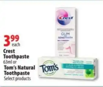 London Drugs Crest Toothpaste or Tom's Natural Toothpaste offer