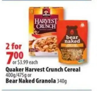 London Drugs Quaker Havert Crunch Cereal or Bear Naked Granola offer