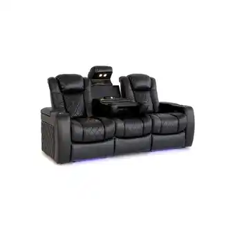 Best Buy Valencia Tuscany 3-Seat Premium Top Grain Nappa Leather Power Recliner Home Theatre Seating with Console - Black offer