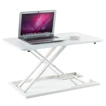 Best Buy MotionGrey Height Adjustable Desk Sit to Stand Computer Office Standing Table Ergonomic Portable Riser for Dual Monitors - Wh offer