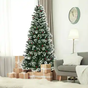 Best Buy Gymax 8 FT Artificial Christmas Tree Snow Flocked Hinged Tree w/ Red Berries offer