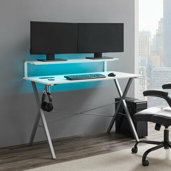 Best Buy Skye 48"W Hybrid Gaming Desk with Hutch - White/Grey offer