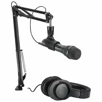 Best Buy Audio-Technica Cardioid Dynamic USB/XLR Microphone with Monitor Headphones & Boom Arm (AT2005USBPK) offer