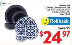 Walmart Mainstays 12-Piece Dinnerware Set offer