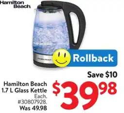 Walmart Hamilton Beach 1.7 L Glass Kettle offer
