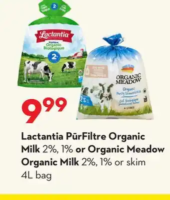 Longo's Lactantia PūrFiltre Organic Milk 2%, 1% or Organic Meadow Organic Milk 2%, 1% or skim 4L bag offer