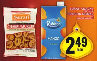 Food Basics SURATI SNACKS OR RUBICON DRINKS offer