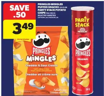 Real Canadian Superstore PRINGLES MINGLES PUFFED SNACKS, 155 G OR PARTY STACK POTATO CHIPS, 194/203 G offer