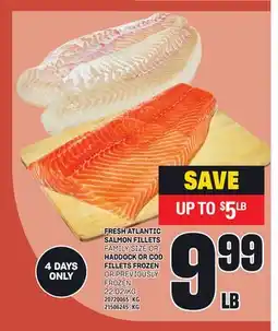 Loblaws FRESH ATLANTIC SALMON FILLETS FAMILY SIZE OR HADDOCK OR COD FILLETS FROZEN offer