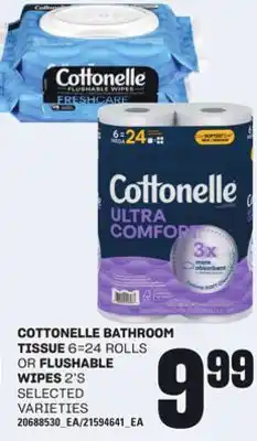 Loblaws COTTONELLE BATHROOM TISSUE 6=24 ROLLS OR FLUSHABLE WIPES, 2'S offer