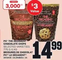 Independent Grocer PC THE DECADENT CHOCOLATE CHIPS, 775 G /1 KG offer