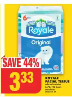 No Frills ROYALE FACIAL TISSUE, 6x72/100 sheets offer