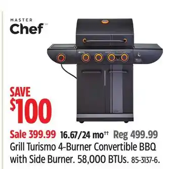 Canadian Tire Master Chef Grill Turismo 4-Burner Convertible BBQ with Side Burner offer