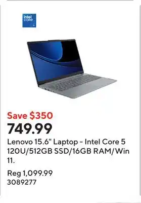 Staples Lenovo 15.6 Laptop - Intel Core 5 120U/512GB SSD/16GB RAM/Win 11 offer